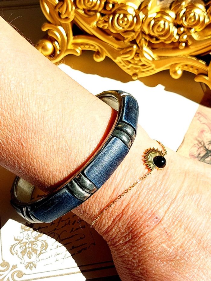 Magnifique bracelet jonc vintage os/bois et métal - photo numéro 7