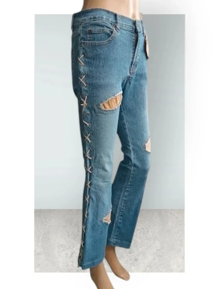 Jean design atypique ,Jet-7 ,coupe bootcut destroy ,taille basse ,stretch - photo numéro 7