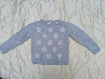 Pull manches longues gris rond blanc tout doux Okaïdi 3 ans
