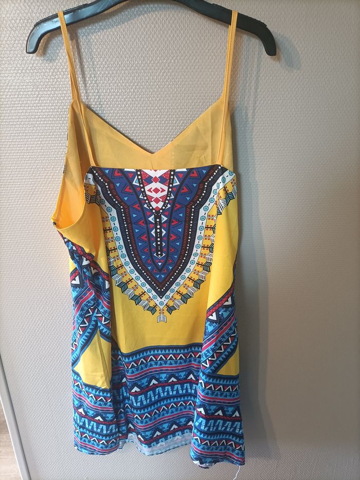 Robe courte fluide mutlicolore à bretelle - photo numéro 2