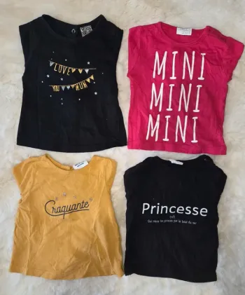 Lot 4 t-shirts bébé fille 3-6 mois