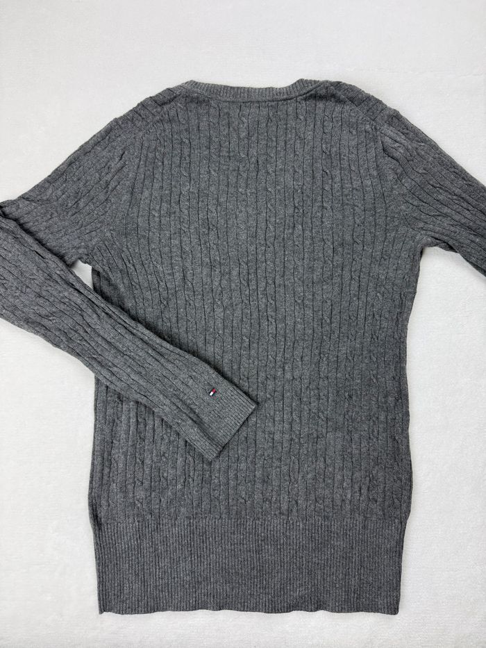 Pull maille torsadée Tommy Hilfiger pour femme gris col V taille M parfait état SM01225 - photo numéro 5