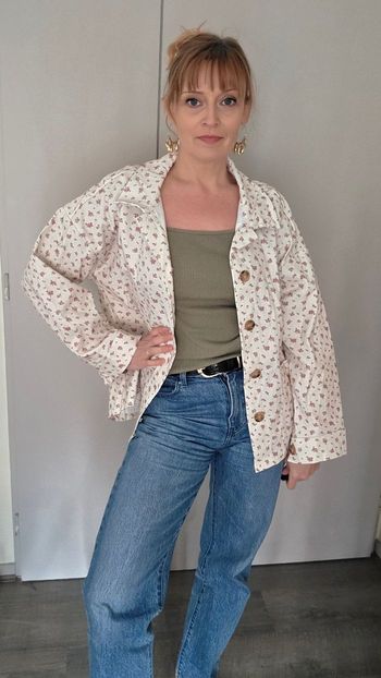 Veste manteau printemps - motif liberty -beige fleuri