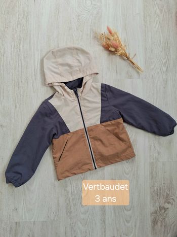 Veste légère de pluie garçon Vertbaudet marron/bleu marine/beige 3 ans - Neuf