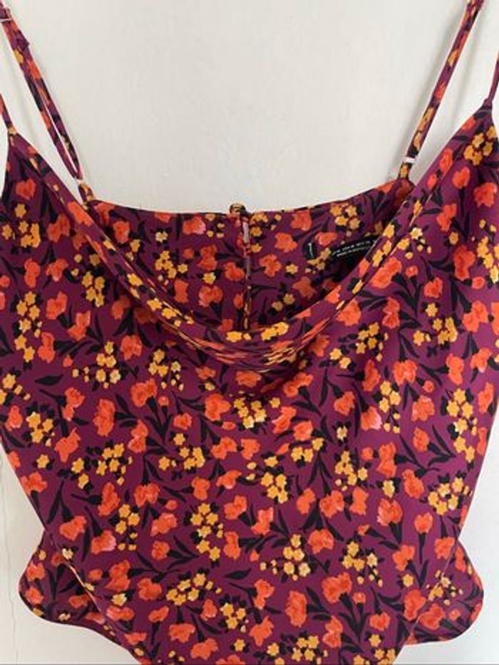 Débardeur//top fleuri orange jaune et violet Zara - photo numéro 2