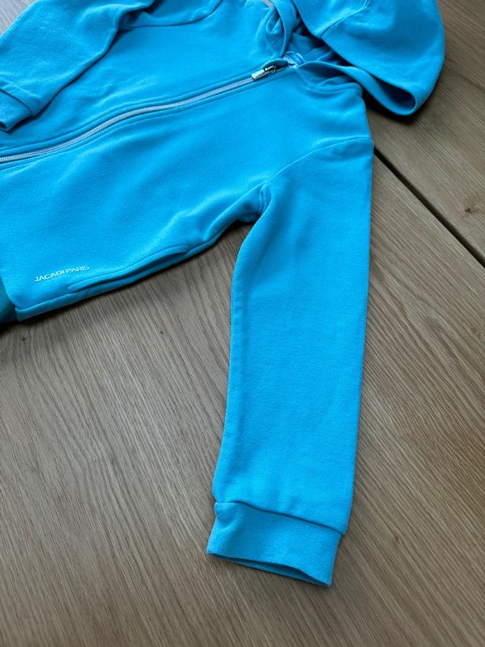 Veste à capuche/hoodie bleu clair zippé bas orange fluo - Taille 6 Ans - photo numéro 4