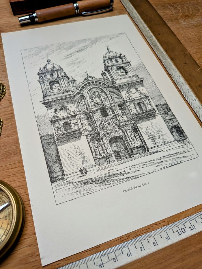 Imprimée en 1894, la cathédrale de Cuzco, Pérou. Original Vintage Authentique - photo numéro 5