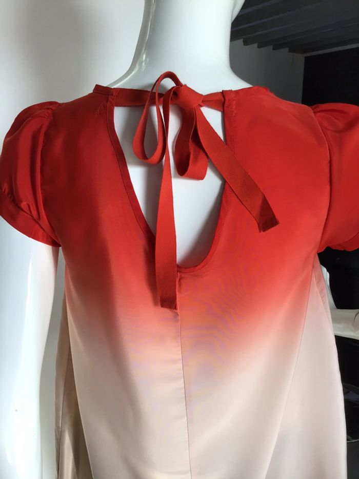 Blouse tunique tri color encolure à nouer - photo numéro 2