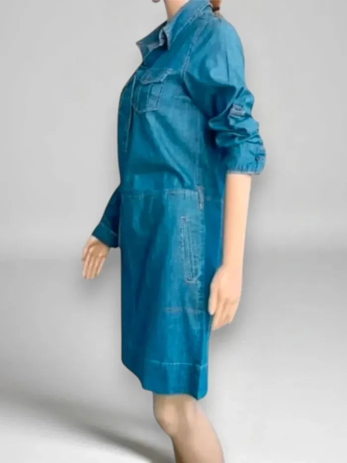 Robe jean mi-longue Somewhere effet chemise et jupe coupe droite 100 % coton - photo numéro 2