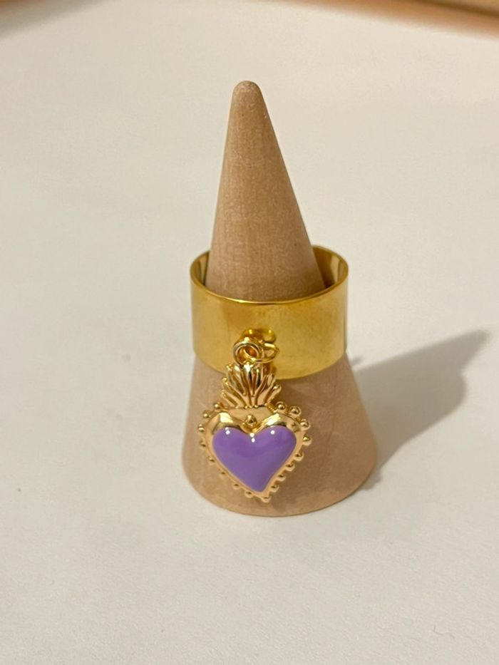 Bague acier inoxydable cœur flammes ajustable - photo numéro 3