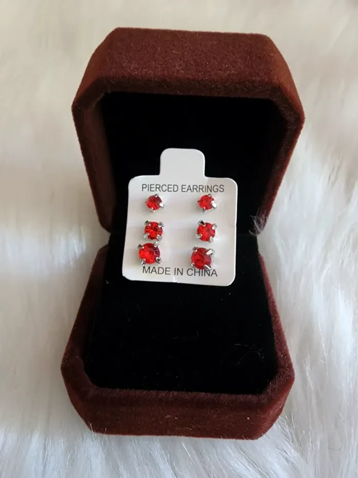 💎Boucles d’oreilles 3 paires Zirconium Rouges 💎