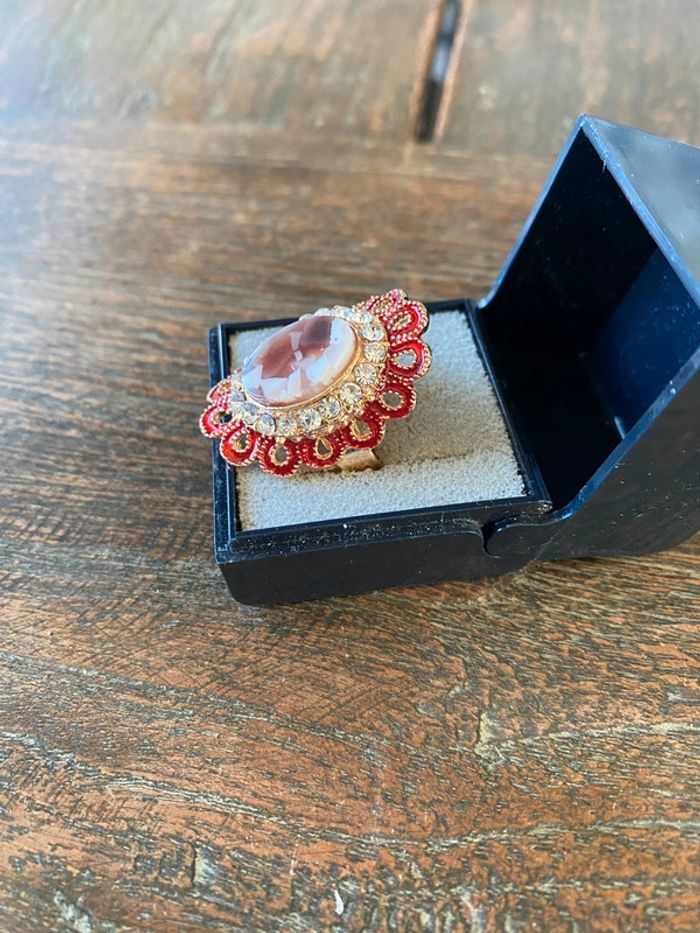 Magnifique bague réglage fleur avec strass et pierre - photo numéro 3