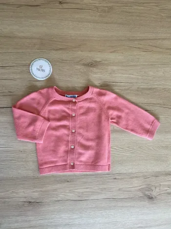 Gilet en maille rose bonbon mi-saison bébé fille 12 mois Jacadi Paris