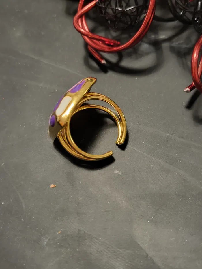 Bague carrée vintage en acier inoxydable à pois prune ajustable - photo numéro 2