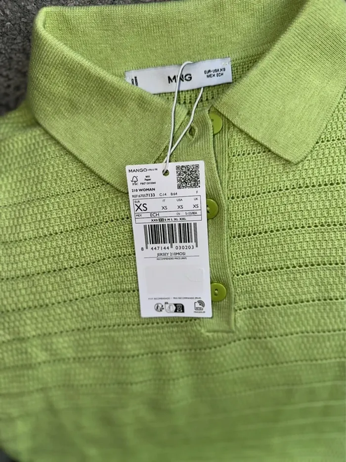 Top haut pull court col polo manches courtes jaune / vert Mango neuf - photo numéro 4