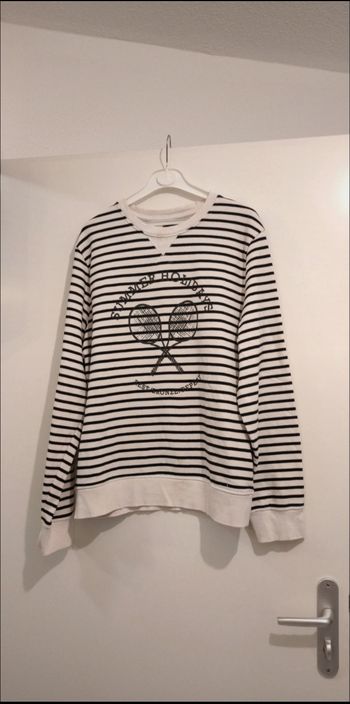 Pull marinière noir et blanc manches côtelées imprimé tennis vacances holidays coton