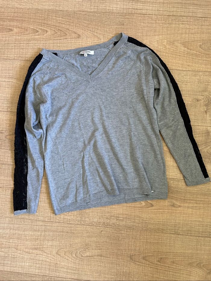 Pull gris et noir à manches longues Morgan taille M état satisfaisant - photo numéro 7