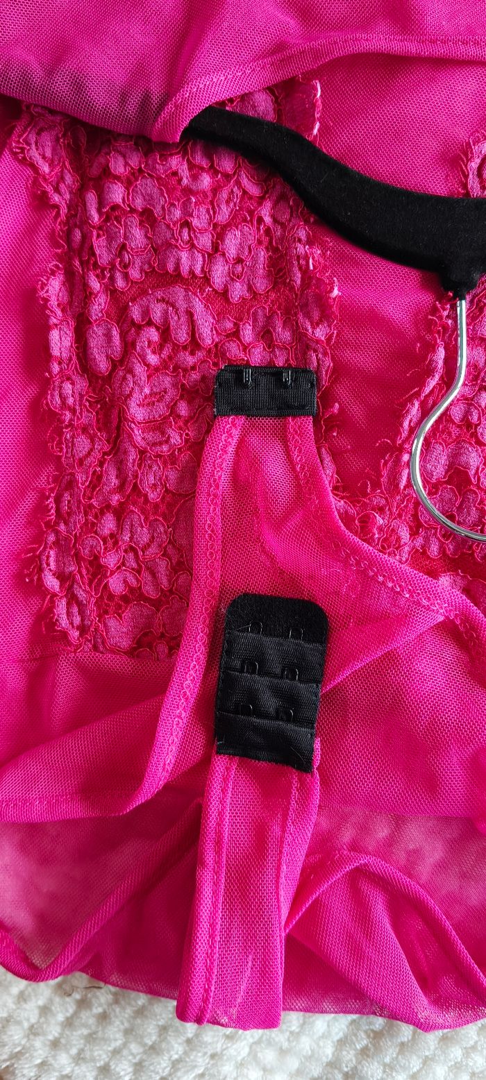 Body Manches Longues Transparent - Dentelle Rose Fuchsia Taille 38 - photo numéro 2