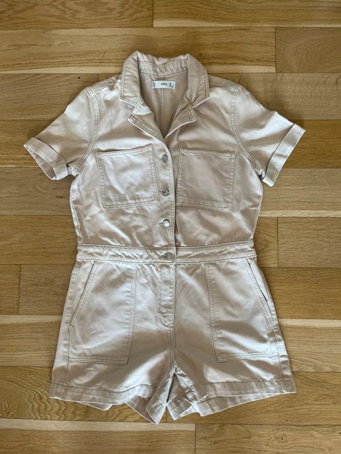 Combishort combinaison denim en jean Mango – Taille L – Vieux rose / beige – Très bon état - photo numéro 2
