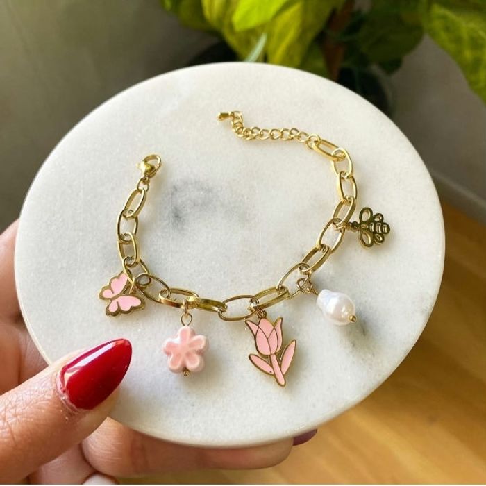 Bracelet fleur rose  ✅