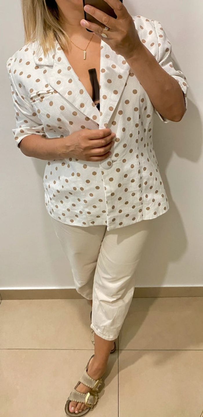 Veste blazer à pois beige - Pierre Balmain Taille 42-44 - photo numéro 8