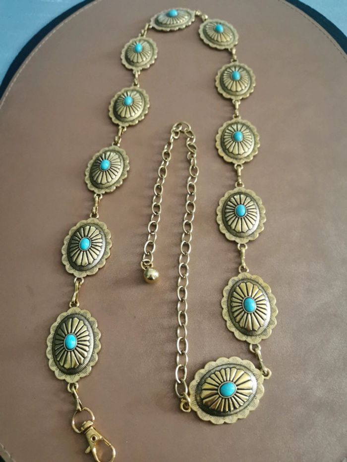 Ceinture Métal doré et bleu turquoise