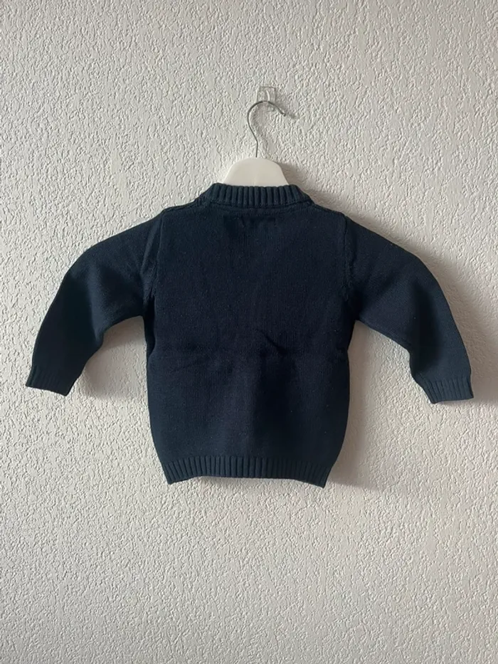 Gilet zippé en maille bleu marine - bébé garçon 12 mois - photo numéro 3