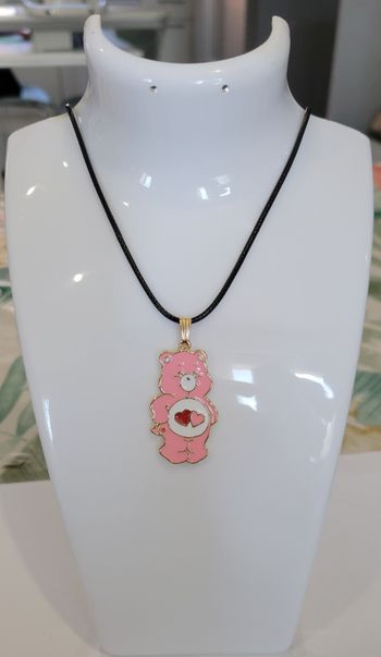 COLLIER BISOUNOURS ROSE CORDELETTE NOIRE ! NEUF !