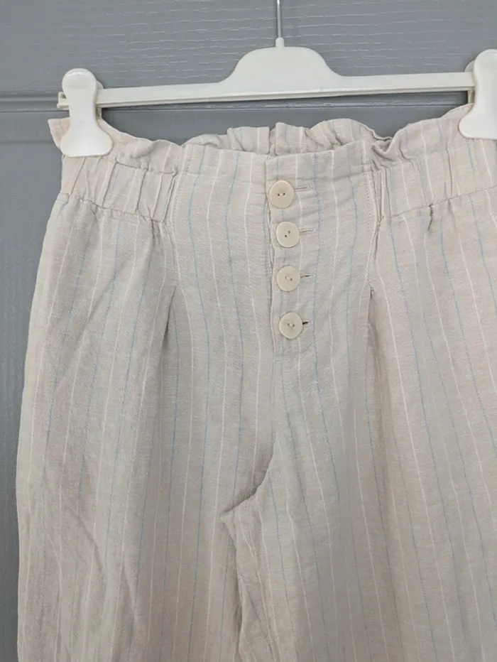 Pantalon pantacourt en lin ample coupe large Kiabi taille 38 - photo numéro 2