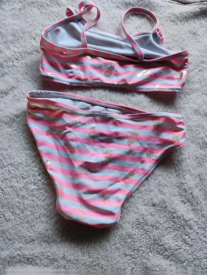 Maillot de bain 2 pièces rose blanc ananas doré Primark 5/6 ans - photo numéro 4