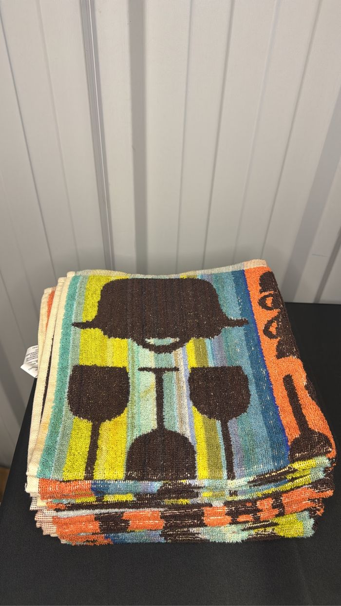 Lot 5 Torchon Coton Portugal Neuf Motif Poisson Ethnique Rétro 50×50 Serviette Cuisine - photo numéro 3