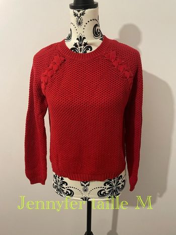 Pull rouge à manches longue grosse maille tressé au col Jennyfer taille M