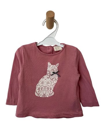 T-shirt manches longues vieux rose (chat) - Zara Babygirl 74cm