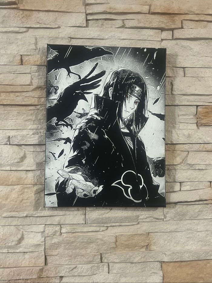 Tableau Itachi Uchiwa – Corbeaux sous la pluie – Naruto en toile 30x40cm - photo numéro 4
