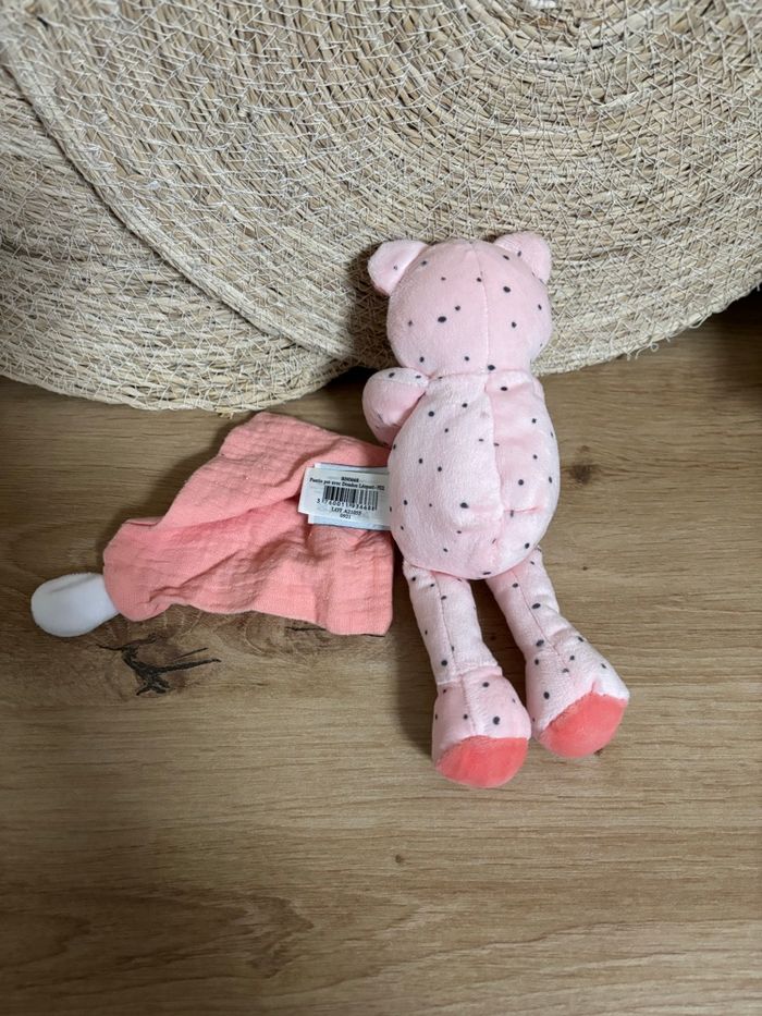 Neuf doudou chat léopard rose mouchoir gaze baby nat’ - photo numéro 4