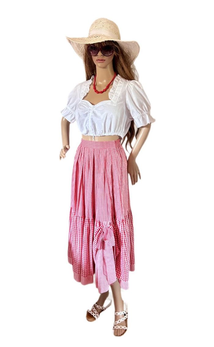 🍒Longue jupe vintage carreaux vichy à volants champêtre cottagecore gingham ruffled long skirt🍒 - photo numéro 7