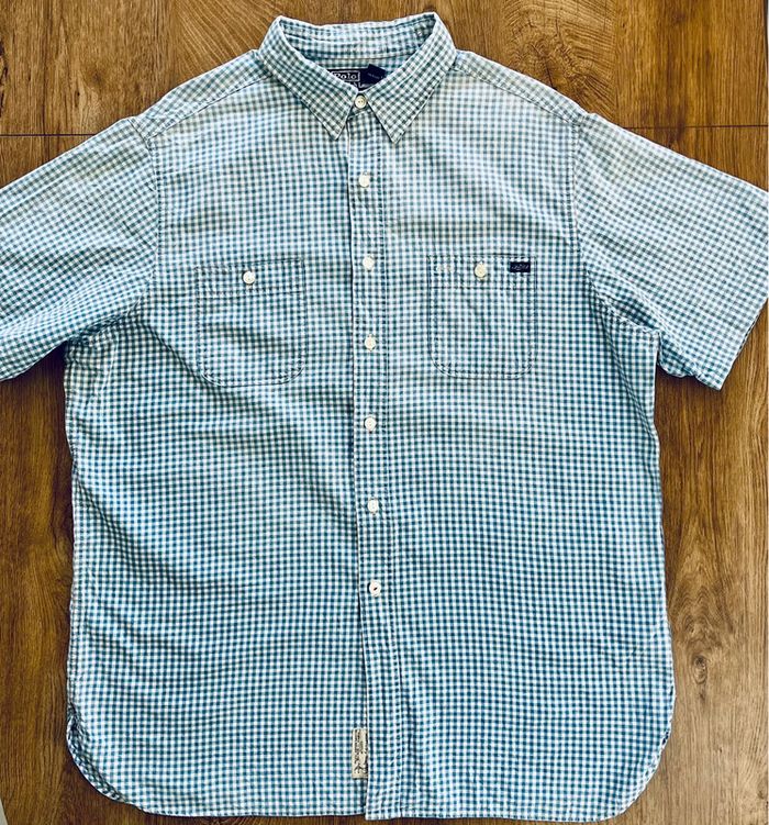 Polo/chemise/T.shirt à carreaux bleu clair et blanc Polo Ralph Lauren (logo brodé), homme, taille XL - photo numéro 2