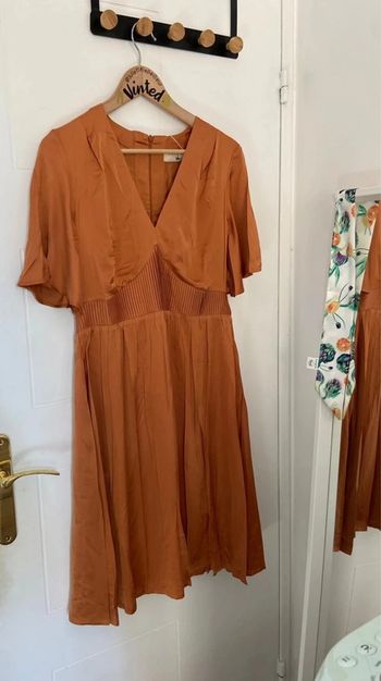 Robe style corset en soie marron caramel avec poches Cotélac Taille S