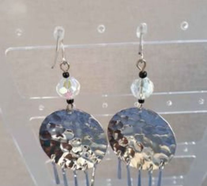 Boucles d'oreilles ronds, pendantes, argenté - photo numéro 2