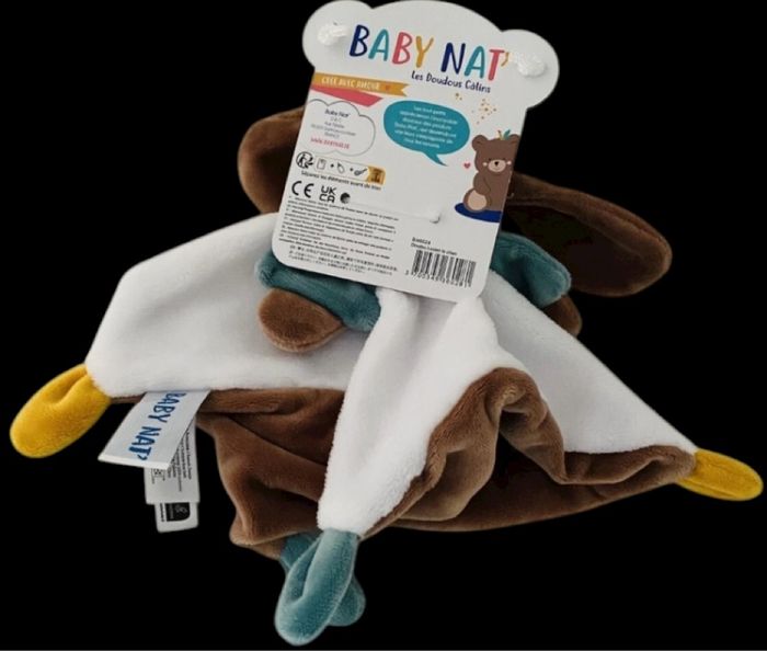 ❤️B4372 Doudou Plat Mouchoir Babynat Baby Nat Lucien Chien Beige Blanc Marron - photo numéro 2