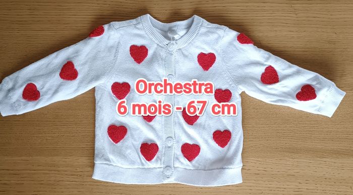 Gilet doublé Orchestra blanc avec coeurs brodés 6 mois 67 cm bébé fille