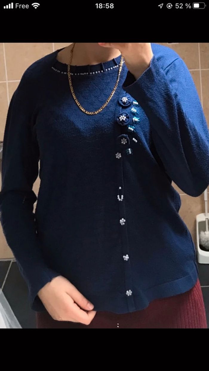 Pull tricot marine femme - photo numéro 2