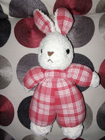 Lapin Ajena blanc rouge ancien vintage autour de 27 cm doudou vintage ancien