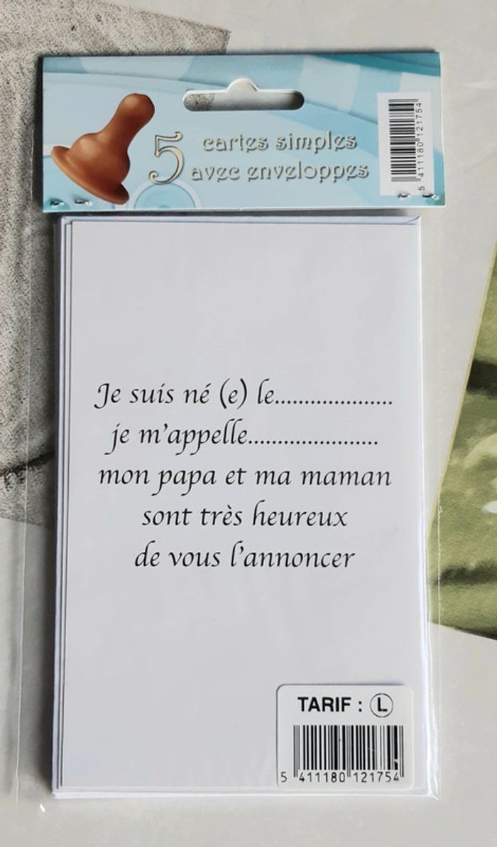Lot de 5 cartes faire-part bébé fille avec enveloppes - photo numéro 2