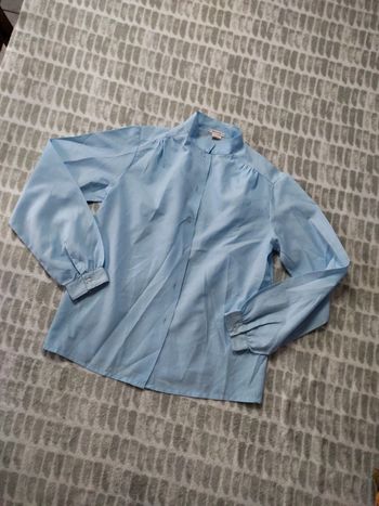 Chemise blouse chemisier manches longues bleu ciel rétro vintage plis taille 40