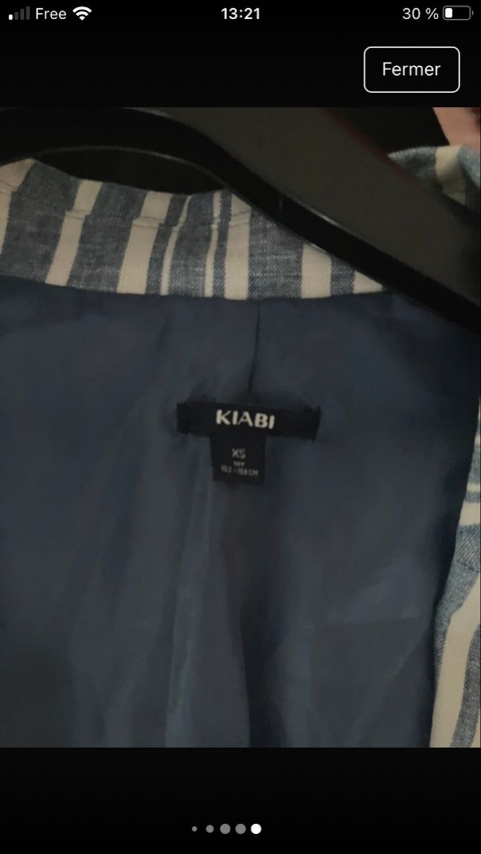 Veste blazer rayée blanc et bleu en lin - photo numéro 6