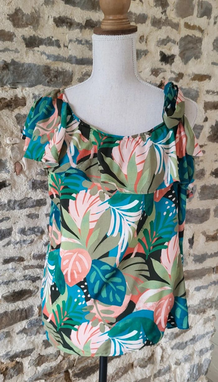 Blouse à motifs feuilles vert rose kaki La Redoute Taille 44