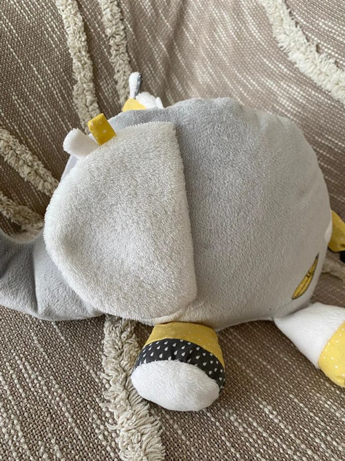 Peluche doudou 34cm Sauthon babyfan éléphant gris et jaune très bon état - photo numéro 4