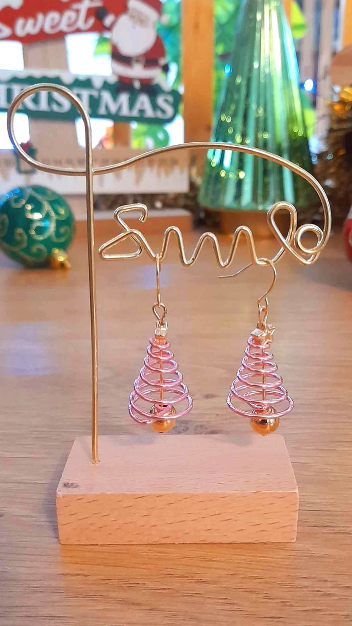 Bijoux Noël | Boucles d’Oreilles Sapin Rose – Neuf