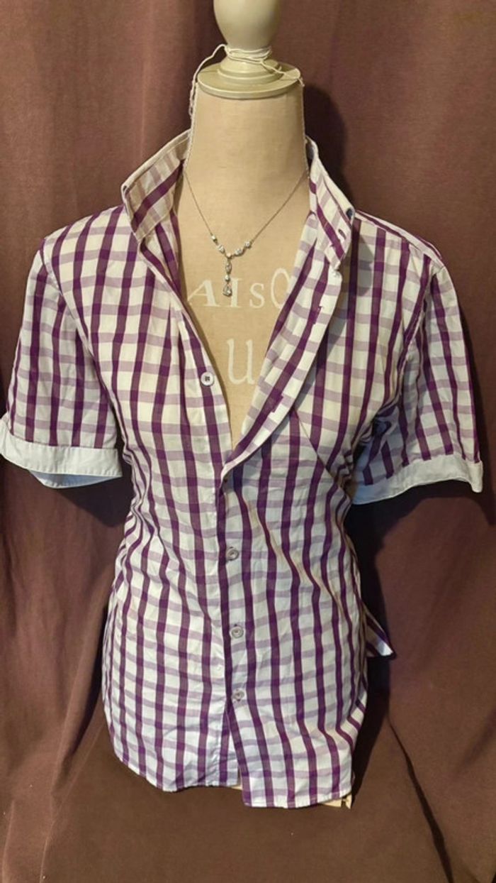 💕 chemise à carreau blanche et violette taille 40 L #giorgiomorello - photo numéro 5